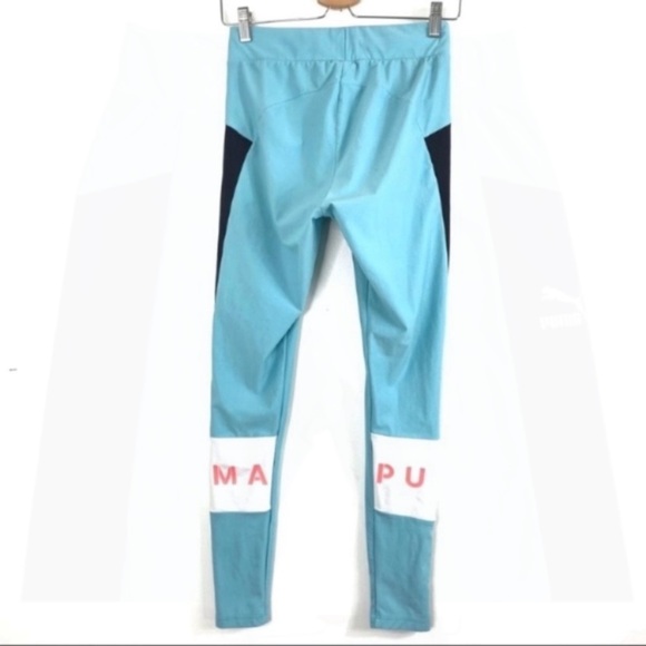 PUMA Xtg Spell Out Logo Stripe High Rise Running Leggings Tights Light Blue Sz L - Picture 4 of 9